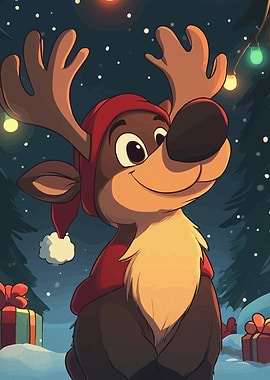 Cartoon Reindeer Christmas Hat