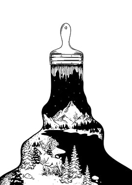 Paintbrush Landscape Black and White