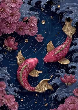 Koi Fish and Floral Arrangement