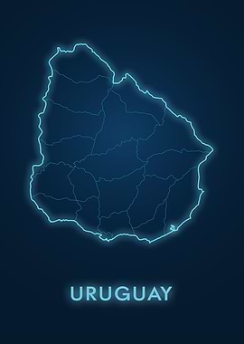 Uruguay Map Neon Blue