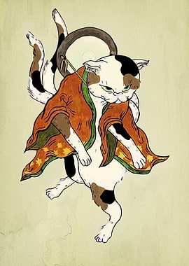 Cat Drummer in Traditional Japanese Style