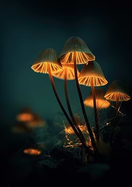 Glowing Mushrooms in the Dark