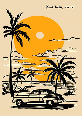Vintage Car on Tropical Beach
