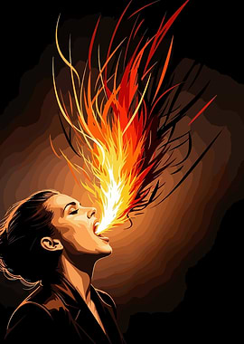 Woman breathing fire digital art