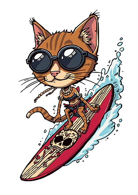 Surfing Cat Cartoon Illustration