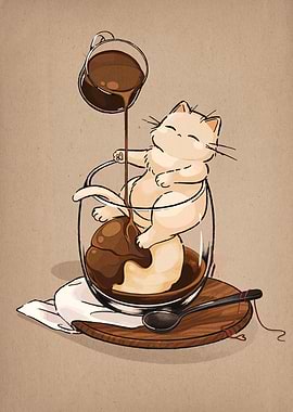 Cat in Affogato Dessert Illustration