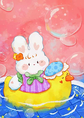 Cute Bunny Duck Bath Time