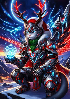 Cyberpunk Christmas Cat Warrior