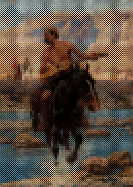 A Rider with Guitar Crossing a Ford