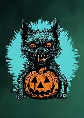 Halloween Dog with Pumpkin