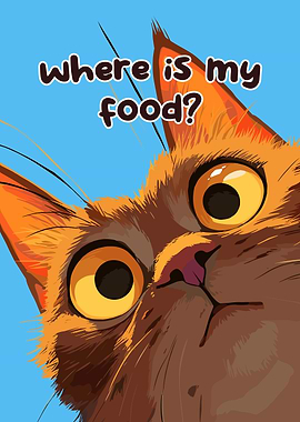 Cartoon Cat Asks: Where is food?
