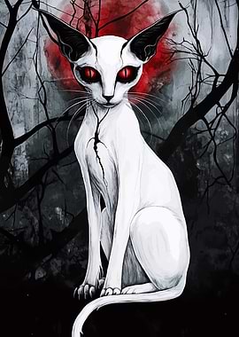 Eerie White Cat with Red Eyes