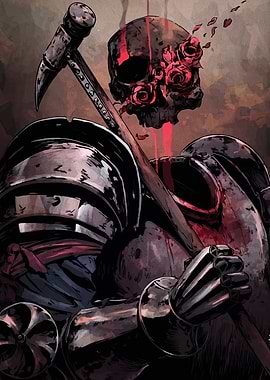 Skull Knight with Roses and Hammer