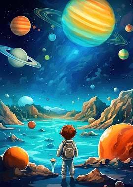 Boy Gazing Planets Space