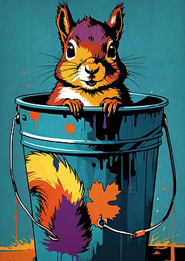 Squirrel in a Paint Bucket