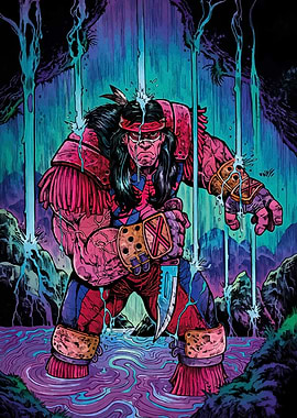 Comic Book Character in a Waterfall