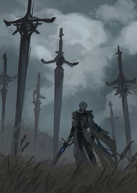Swordsman in Field of Swords