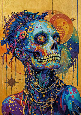 Colorful Skull with Chains and Gears
