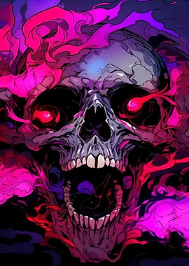 Skull with Pink Flames