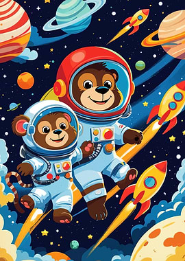 Cartoon Animals Space Adventure