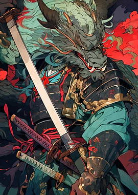 Dragon Samurai Warrior Illustration