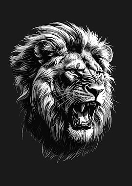 Roaring Lion Head Black and White