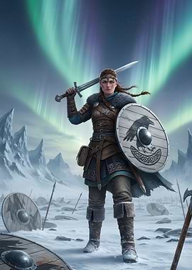Viking Warrior Woman with Sword and Shield