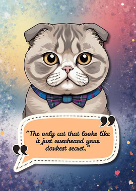 Funny Scottish Fold Cat with Bowtie and Quote
