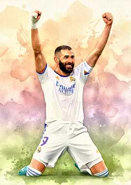 Karim Benzema Celebration Watercolor Art