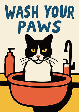 Wash Your Paws Cat Poster