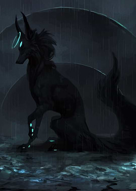 Dark Fox in the Rain