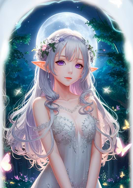 Anime Elf Girl with Floral Crown