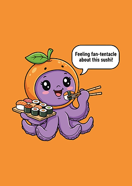 Cute Octopus Loves Sushi Cartoon