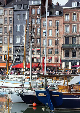 Honfleur Harbor with Boats and Buildings