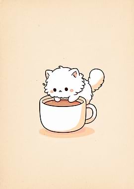 Cute Cat in Coffee Cup