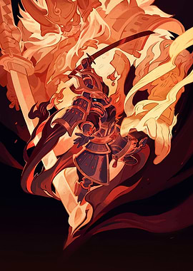 Samurai Warrior in Fiery Battle