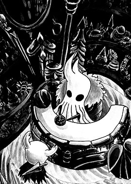 Hollow Knight character in black and white