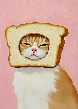 Cat with Bread Slice on Head