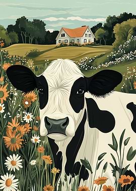 Cow in a field of flowers