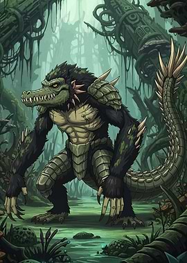 Crocodile-Humanoid Hybrid Swamp
