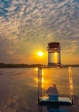 Ship in a Bottle at Sunset