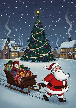 Santa Claus Delivering Gifts Winter
