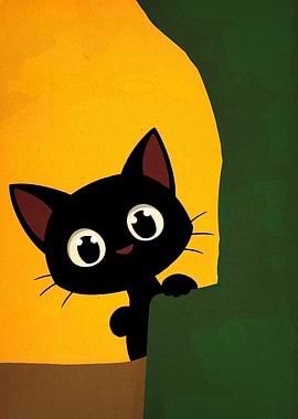 Cute Black Cat Cartoon Illustration