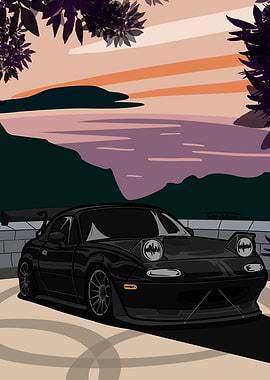 Black Mazda Miata at Sunset