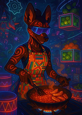 Anthropomorphic Dog Chef Cyberpunk
