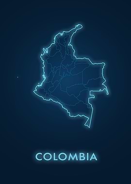 Colombia Map Neon Blue
