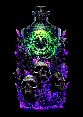 Potion bottle with skulls and magic