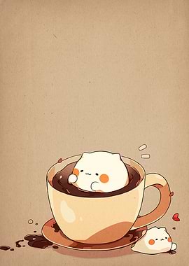Cute Cat in Coffee Cup Illustration