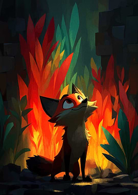 Cartoon Fox in Colorful Foliage