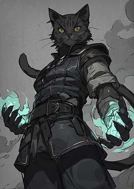 Anthropomorphic Cat Mage with Magic Orbs